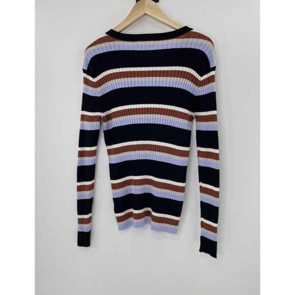 Nine West Women's Ribbed Striped Crew Neck Long Sleeve Pullover Sweater Size XXL - Picture 3 of 9